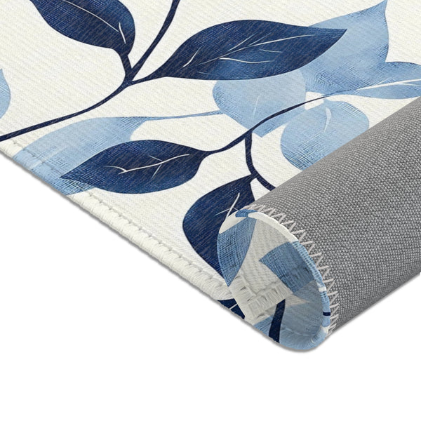 Elegant Blue Leaf Area Rug - Modern Home Decor for Cozy Living Spaces