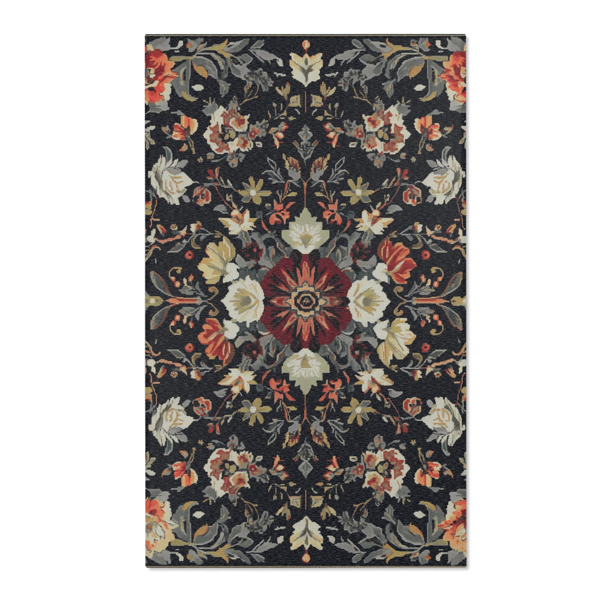 Moonlit Midnight Bloom Rug - Nocturnal Nature-Inspired Elegance