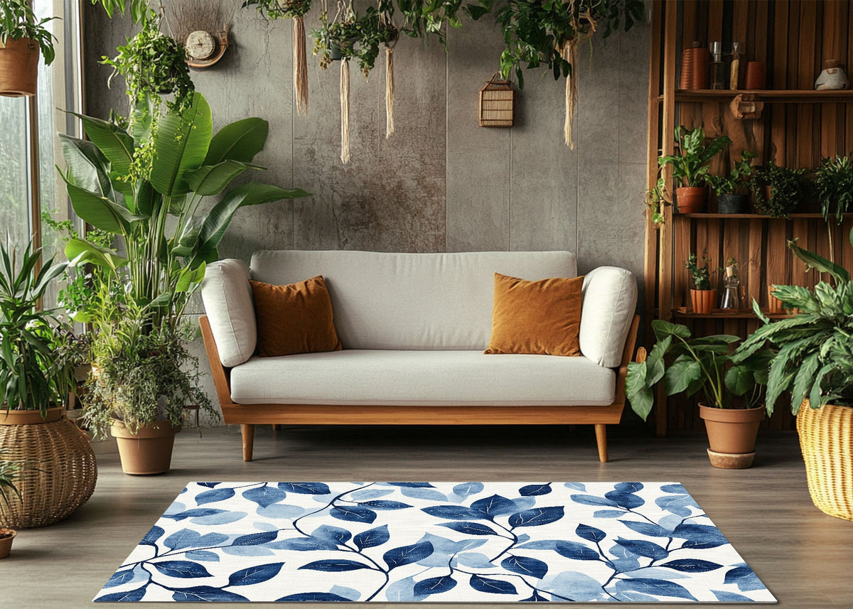 Elegant Blue Leaf Area Rug - Modern Home Decor for Cozy Living Spaces