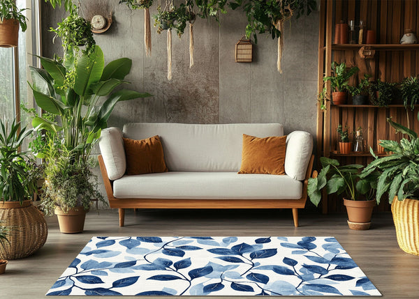 Elegant Blue Leaf Area Rug - Modern Home Decor for Cozy Living Spaces