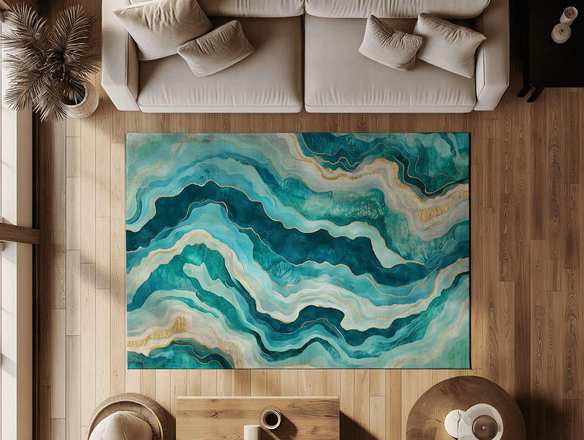 Turquoise Drift Rug - Coastal Elegance in Motion