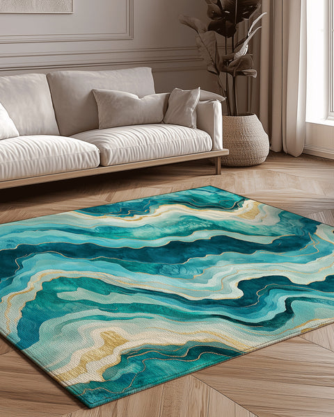 Turquoise Drift Rug - Coastal Elegance in Motion