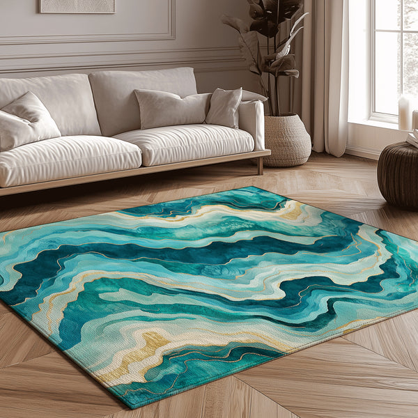 Turquoise Drift Rug - Coastal Elegance in Motion