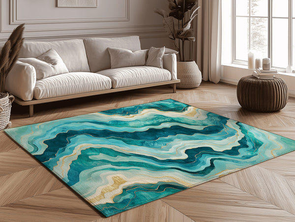 Turquoise Drift Rug - Coastal Elegance in Motion