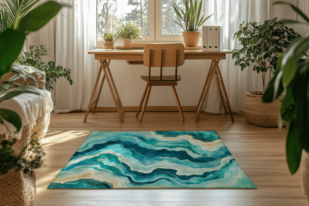 Turquoise Drift Rug - Coastal Elegance in Motion