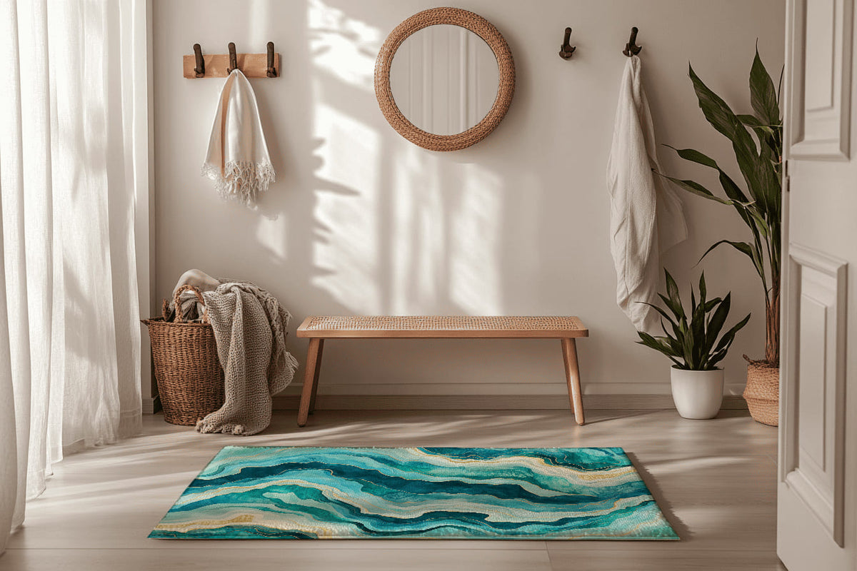 Turquoise Drift Rug - Coastal Elegance in Motion