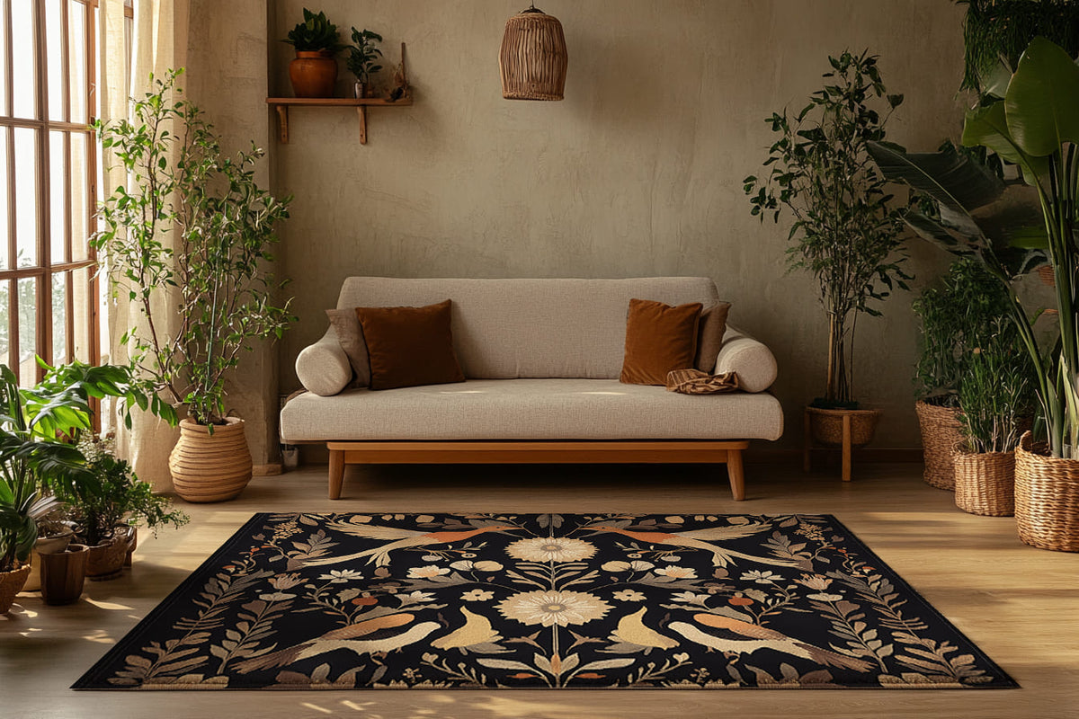 Exotic Birds During Fall – Nature-Inspired Area Rug