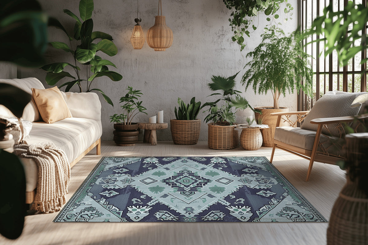 Blue Serenity Meadow Rug - Nature-Inspired Tranquility