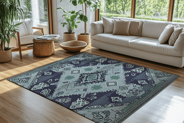 Blue Serenity Meadow Rug - Nature-Inspired Tranquility