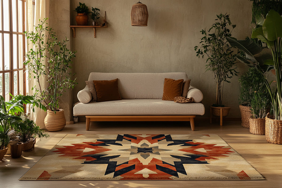 Bohemian Bronze Elegance Rug - Nature-Inspired Boho-Chic Décor