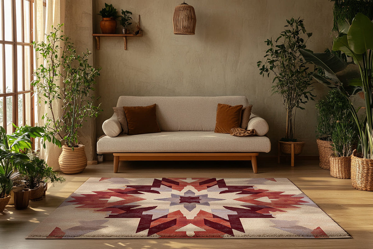 Bohemian Burgundy Luxe Rug - Nature-Inspired Artistic Décor