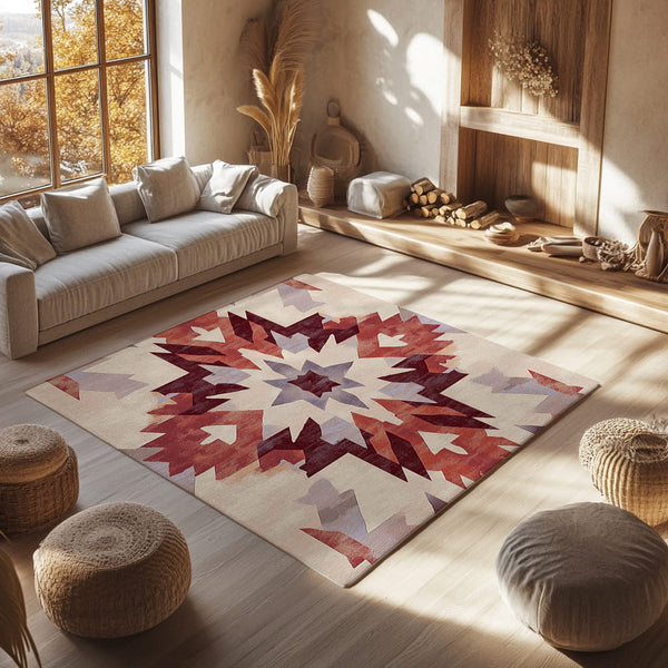 Bohemian Burgundy Luxe Rug - Nature-Inspired Artistic Décor