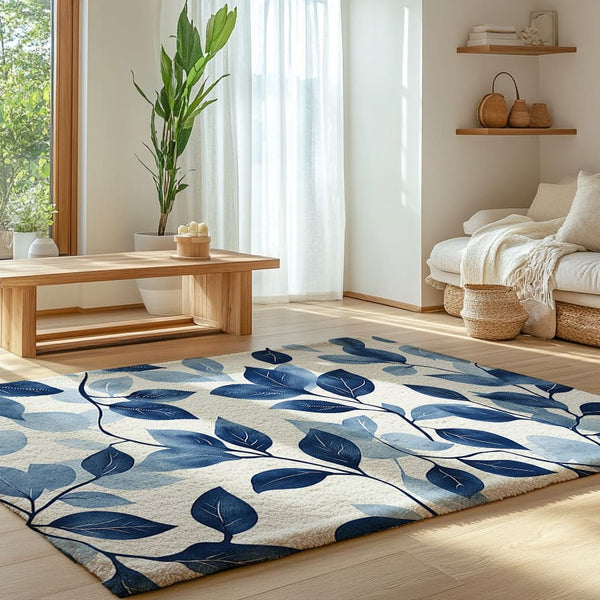 Elegant Blue Leaf Area Rug - Modern Home Decor for Cozy Living Spaces