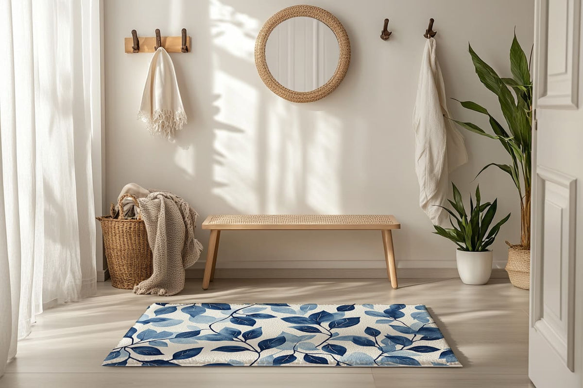 Elegant Blue Leaf Area Rug - Modern Home Decor for Cozy Living Spaces