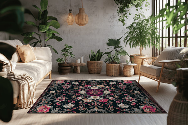 Cherry Midnight Bloom Rug - Nature-Inspired Elegance