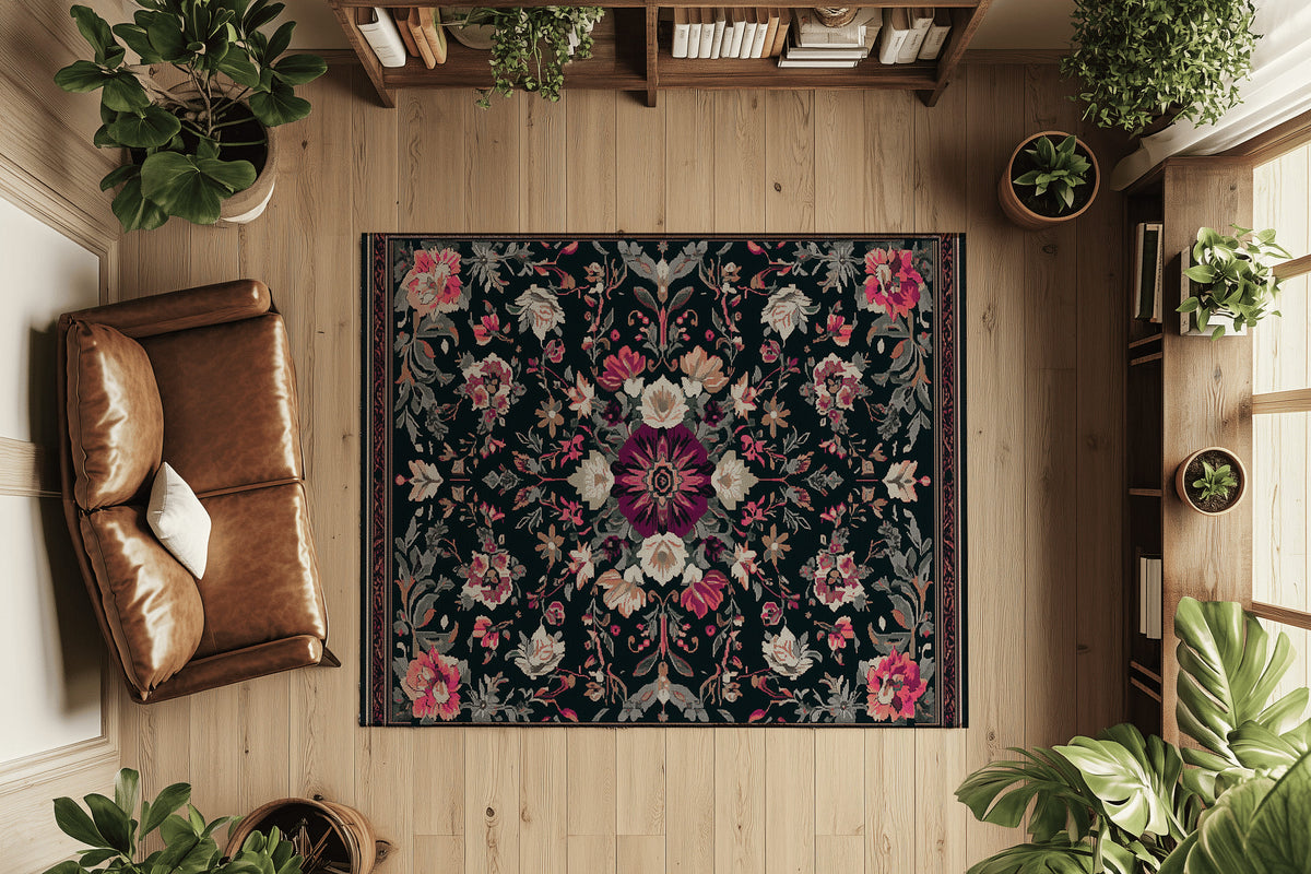 Cherry Midnight Bloom Rug - Nature-Inspired Elegance