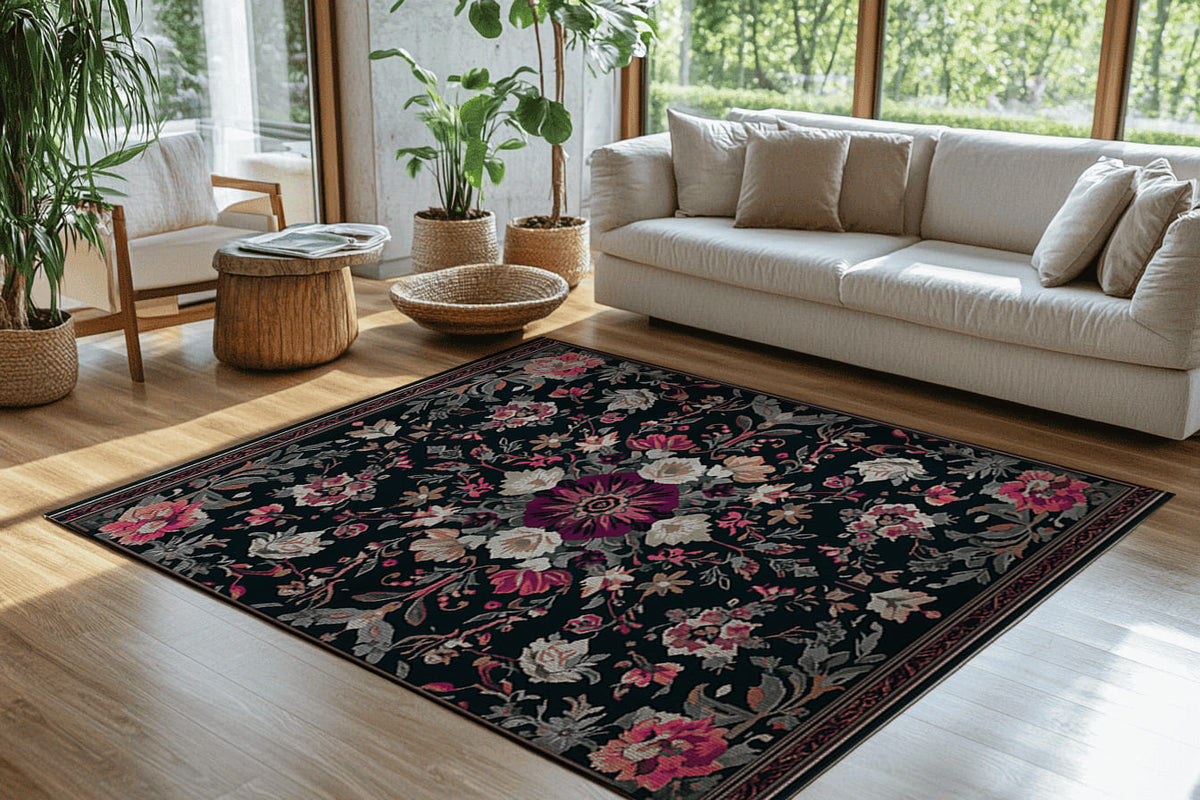 Cherry Midnight Bloom Rug - Nature-Inspired Elegance