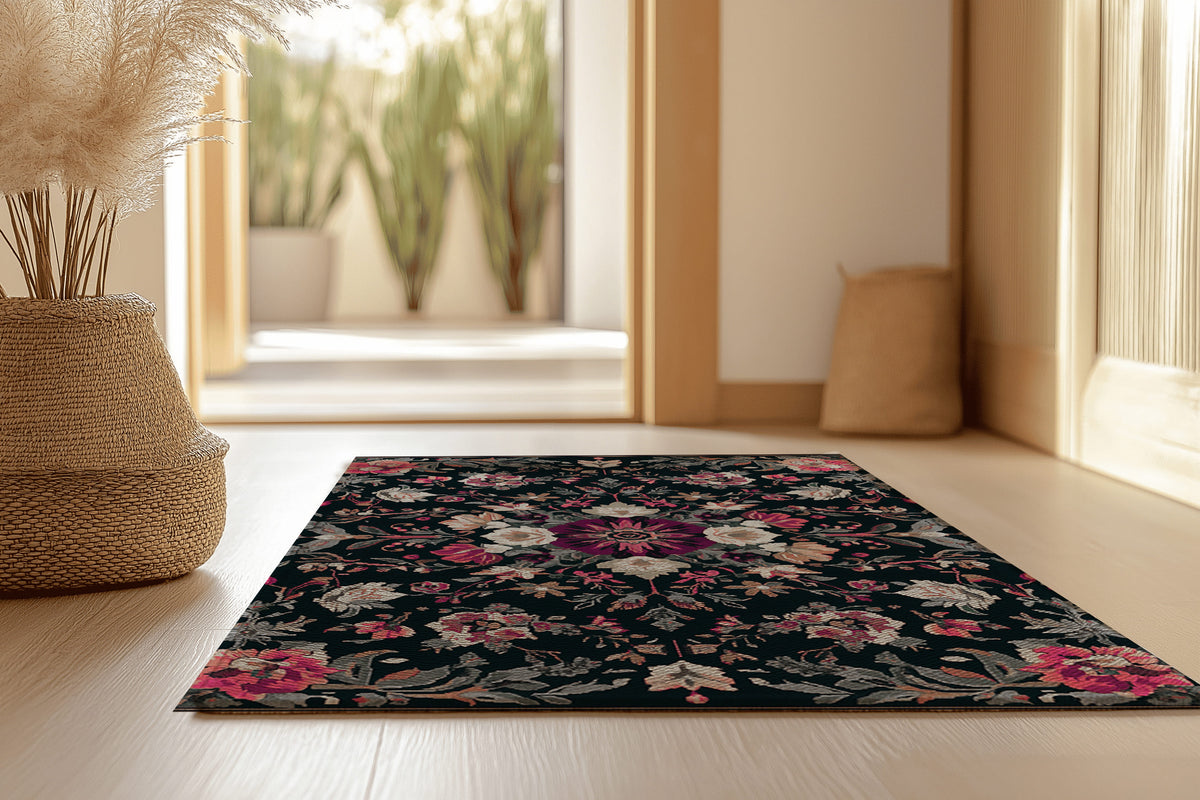 Cherry Midnight Bloom Rug - Nature-Inspired Elegance