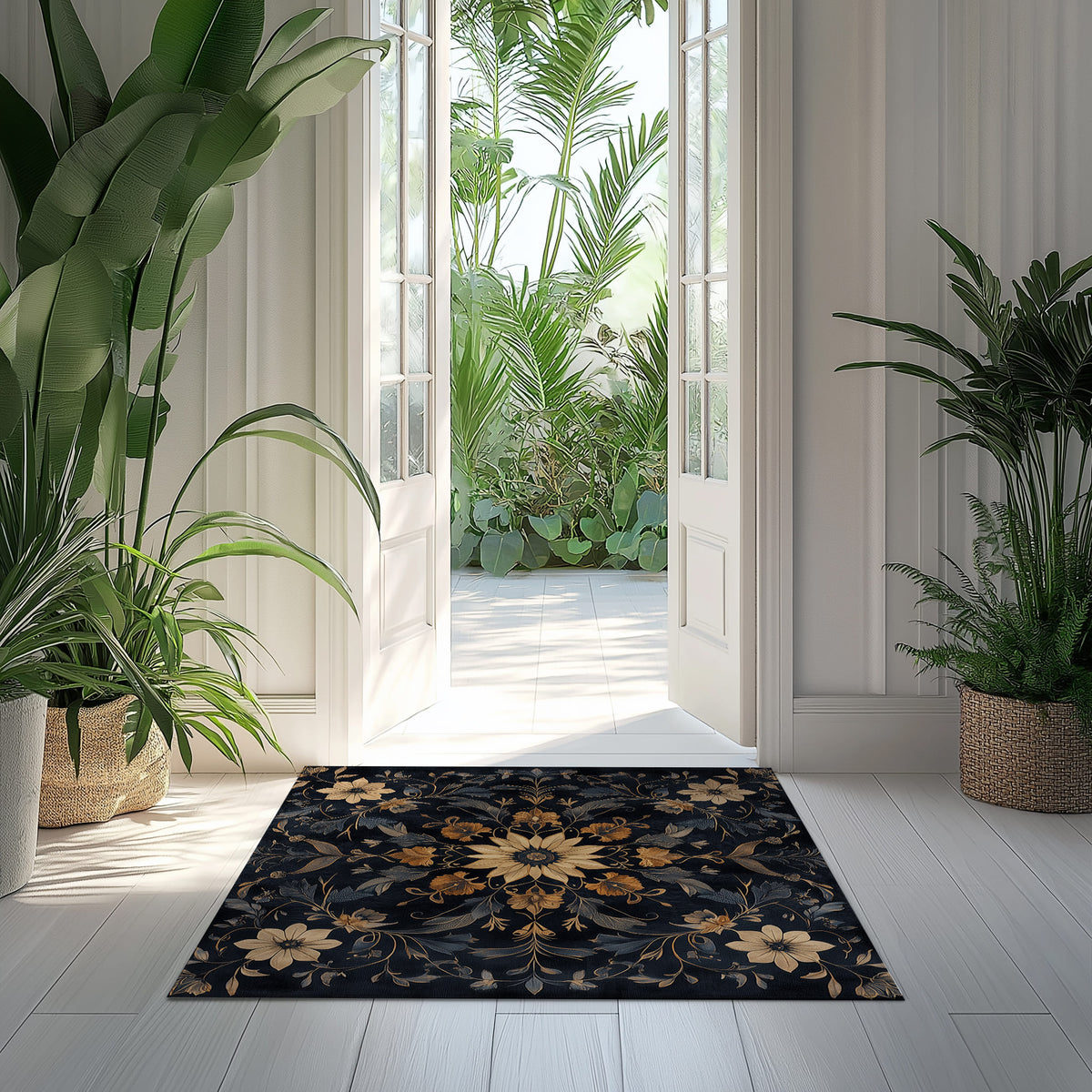 Exotic Dark Flora – Nature-Inspired Area Rug