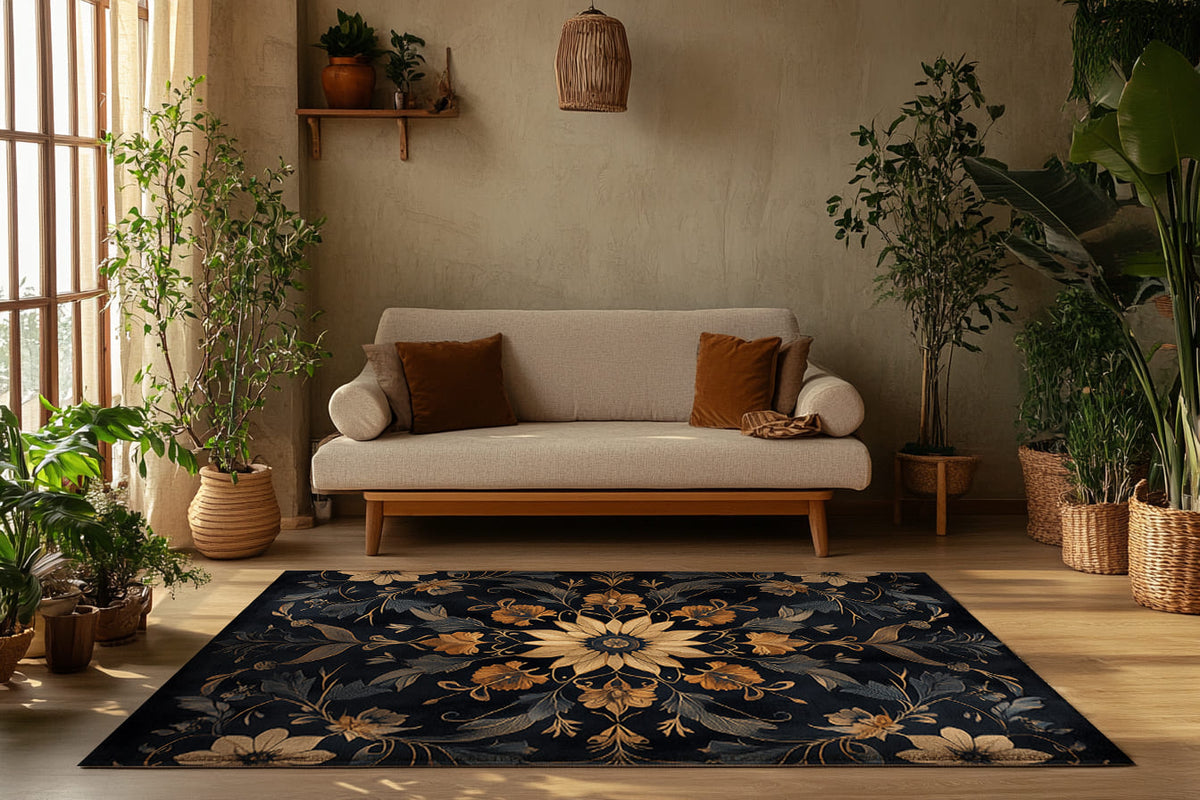 Exotic Dark Flora – Nature-Inspired Area Rug