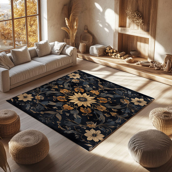 Exotic Dark Flora – Nature-Inspired Area Rug