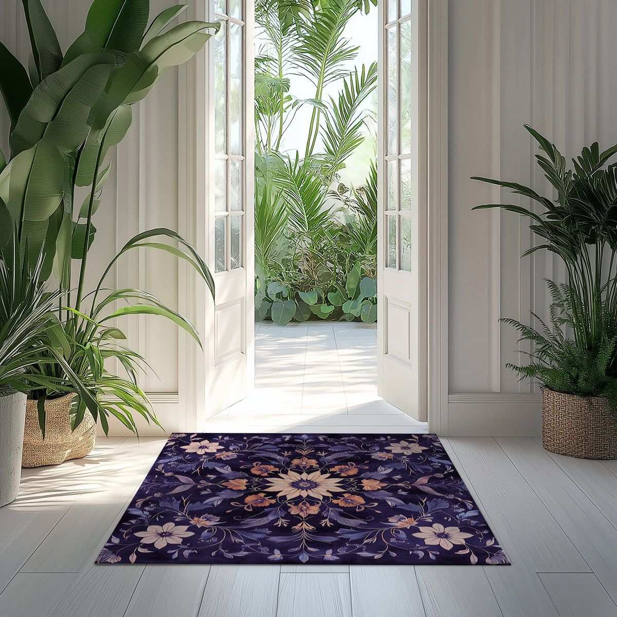 Exotic Purple Flora – Nature-Inspired Area Rug