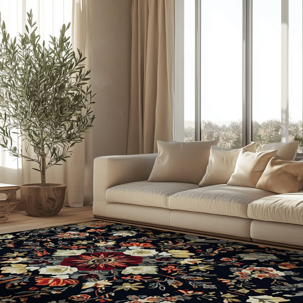 Midnight Bloom Rug | Nature - Inspired Rug by districtoasis