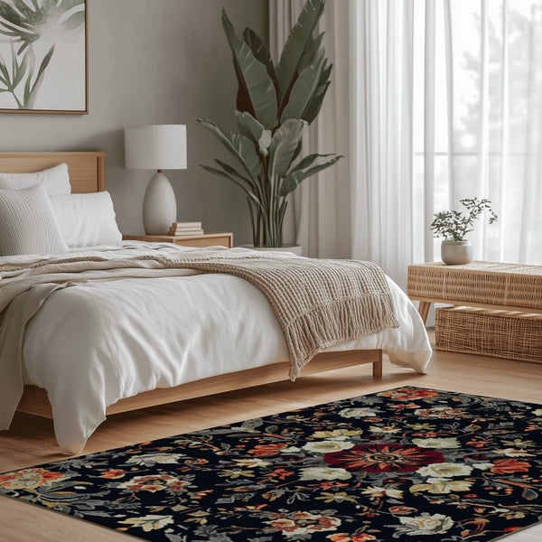 Midnight Bloom Rug | Nature - Inspired Rug by districtoasis