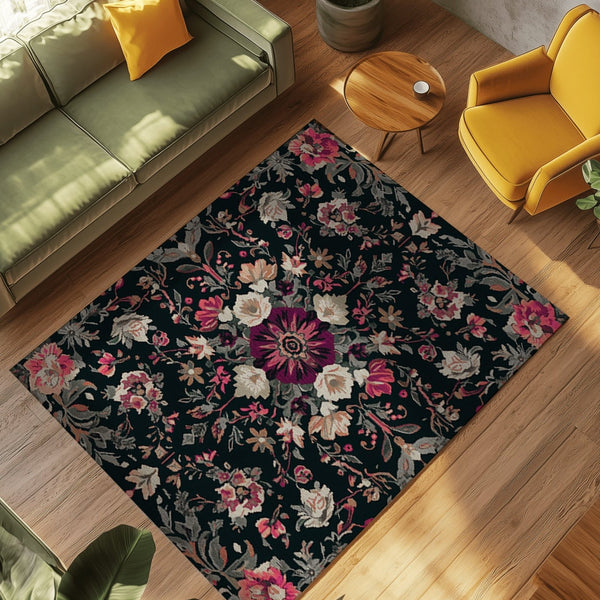 Midnight Bloom Rug | Nature - Inspired Rug by districtoasis