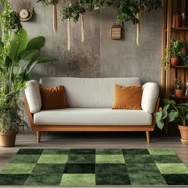 Verdant Grid Rug - Nature-Inspired Modern Geometry