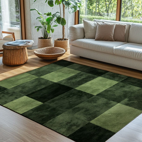 Verdant Grid Rug - Nature-Inspired Modern Geometry