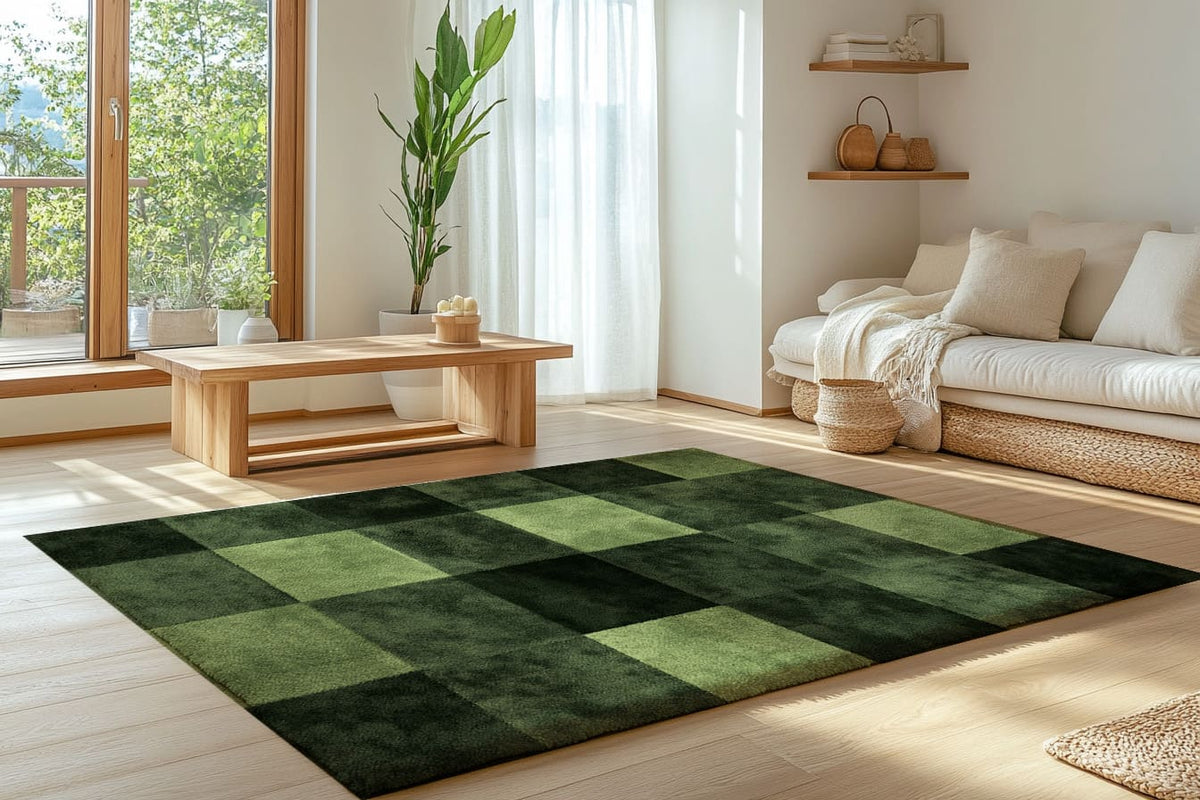 Verdant Grid Rug - Nature-Inspired Modern Geometry