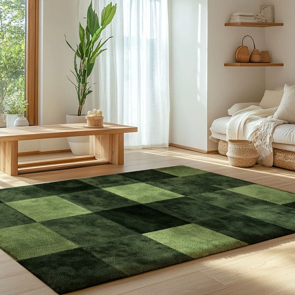 Green Checkerboard Area Rug - Modern Home Decor for Cozy Spaces