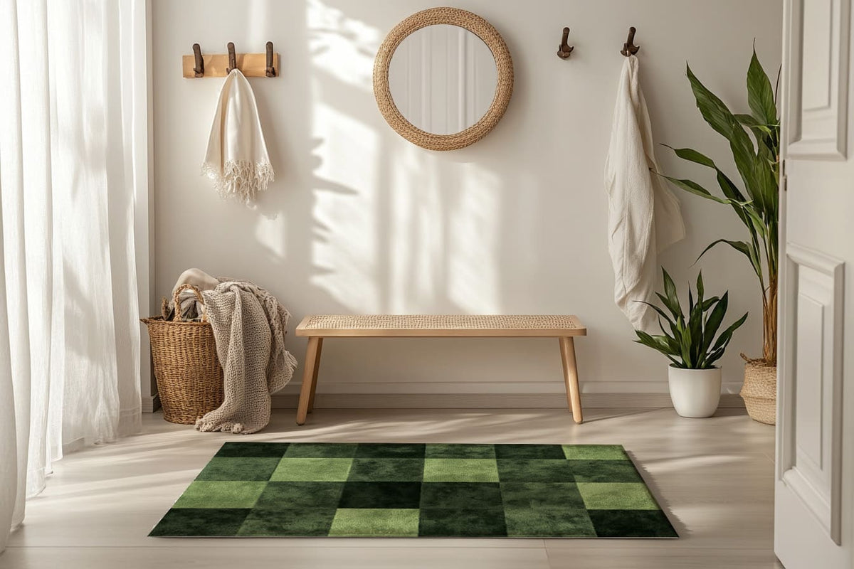 Verdant Grid Rug - Nature-Inspired Modern Geometry