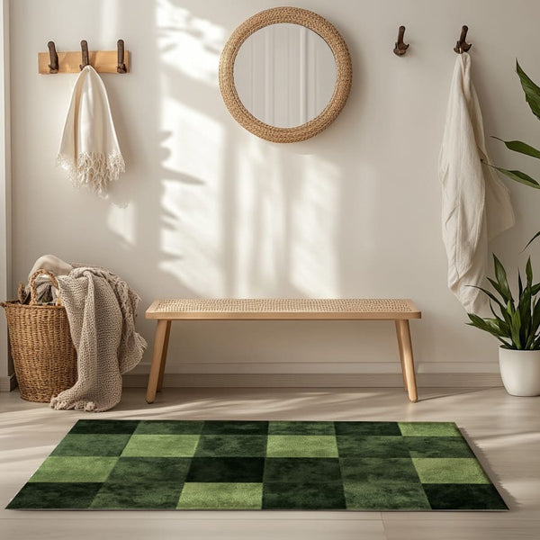 Verdant Grid Rug - Nature-Inspired Modern Geometry