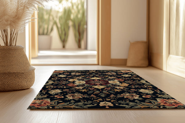 Midnight Bloom Rug - Nature-Inspired Nocturnal Elegance