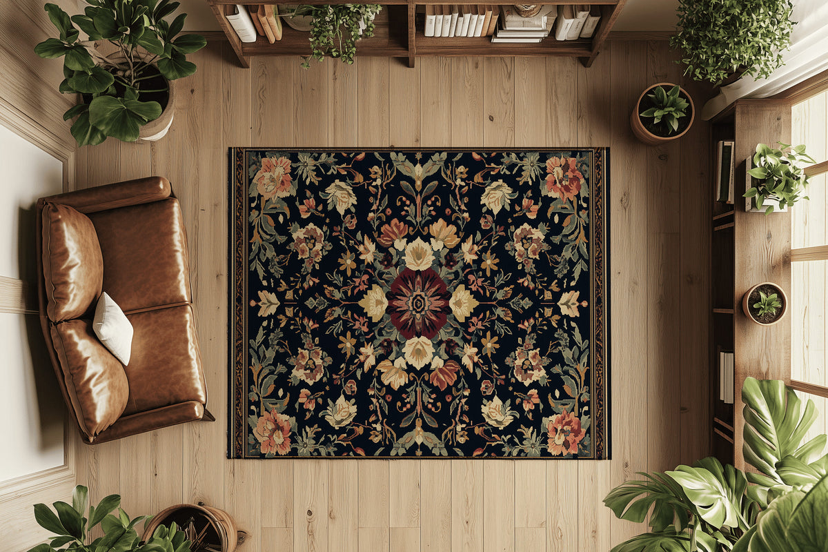 Midnight Bloom Rug - Nature-Inspired Nocturnal Elegance