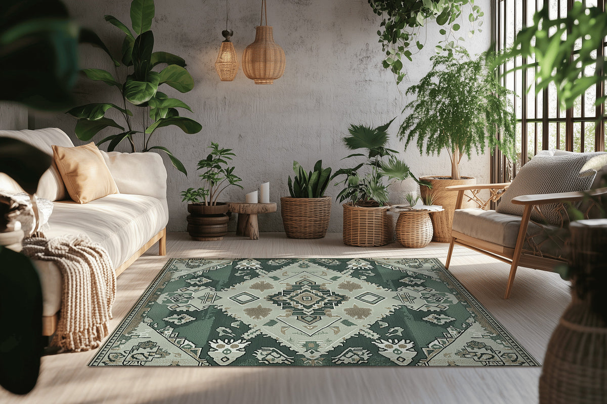 Green Serenity Meadow Rug - Nature-Inspired Elegance