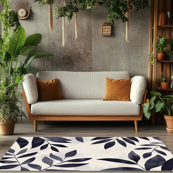 Modern Botanical Rug - Leaf Patterned Indoor Home Décor