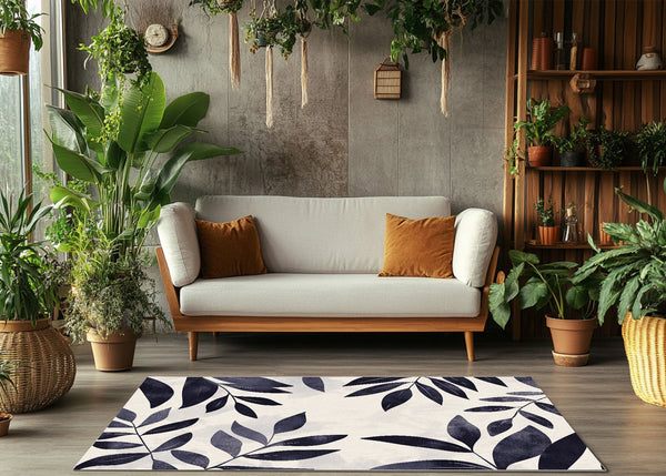 Modern Botanical Area Rug - Leaf Patterned Indoor Home Décor