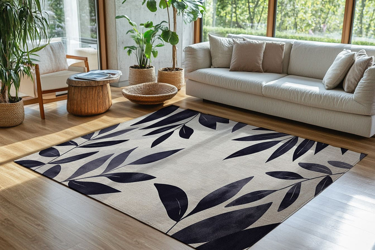 Modern Botanical Rug - Leaf Patterned Indoor Home Décor