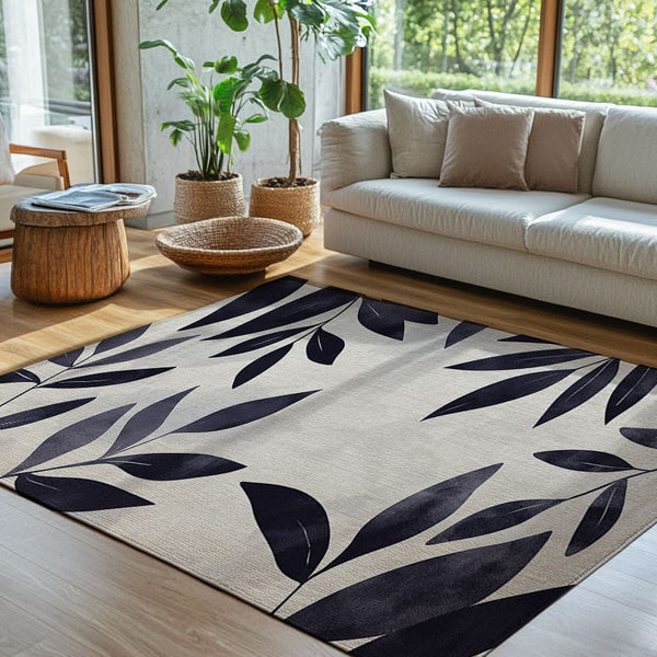 Modern Botanical Rug - Leaf Patterned Indoor Home Décor