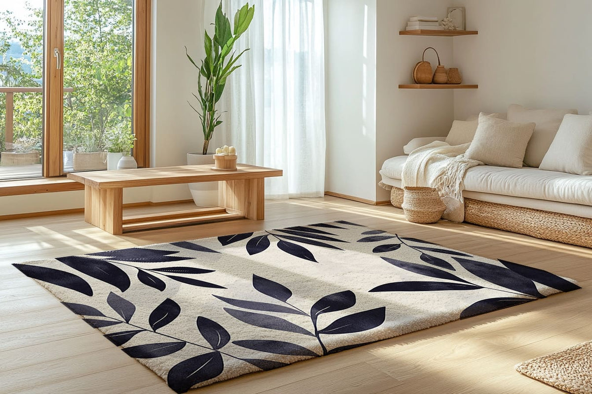 Modern Botanical Rug - Leaf Patterned Indoor Home Décor