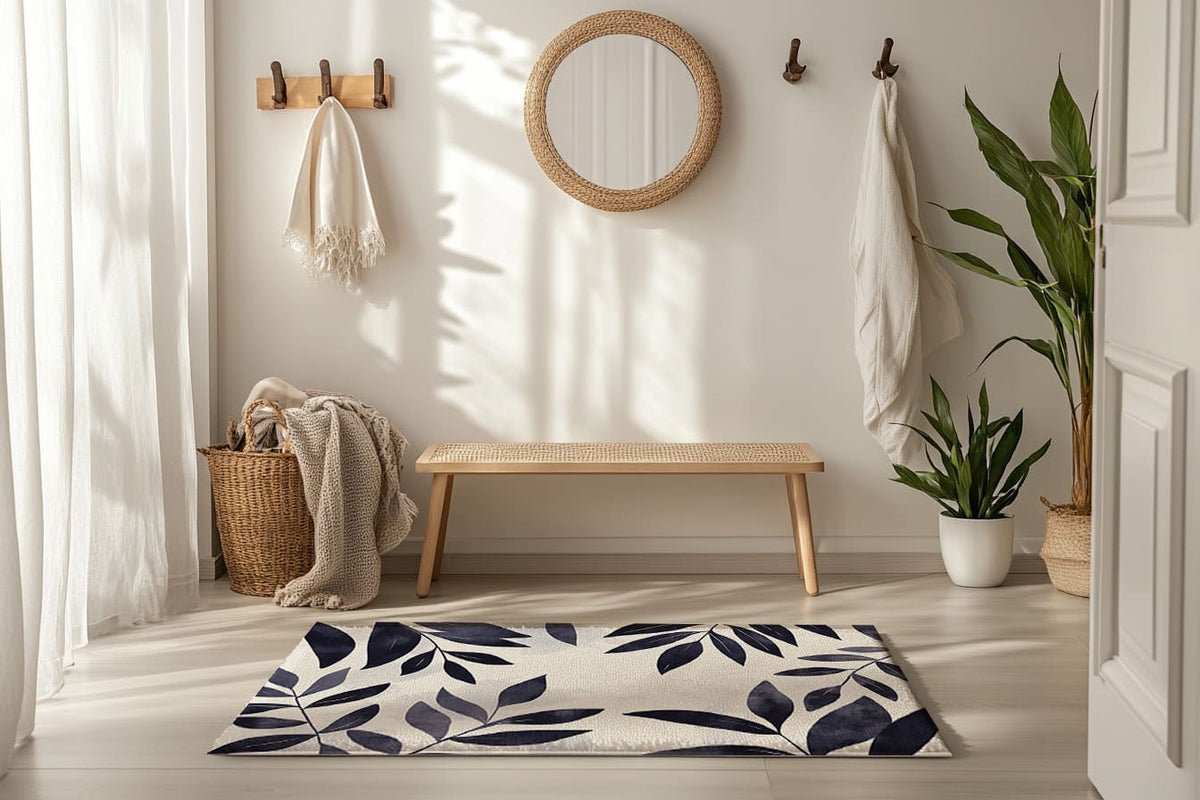 Modern Botanical Rug - Leaf Patterned Indoor Home Décor