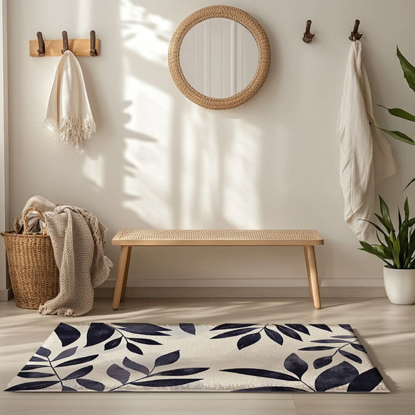 Modern Botanical Rug - Leaf Patterned Indoor Home Décor