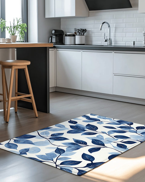 Serenity Blue Leaf Rug | Nature - Inspired Rug by districtoasis