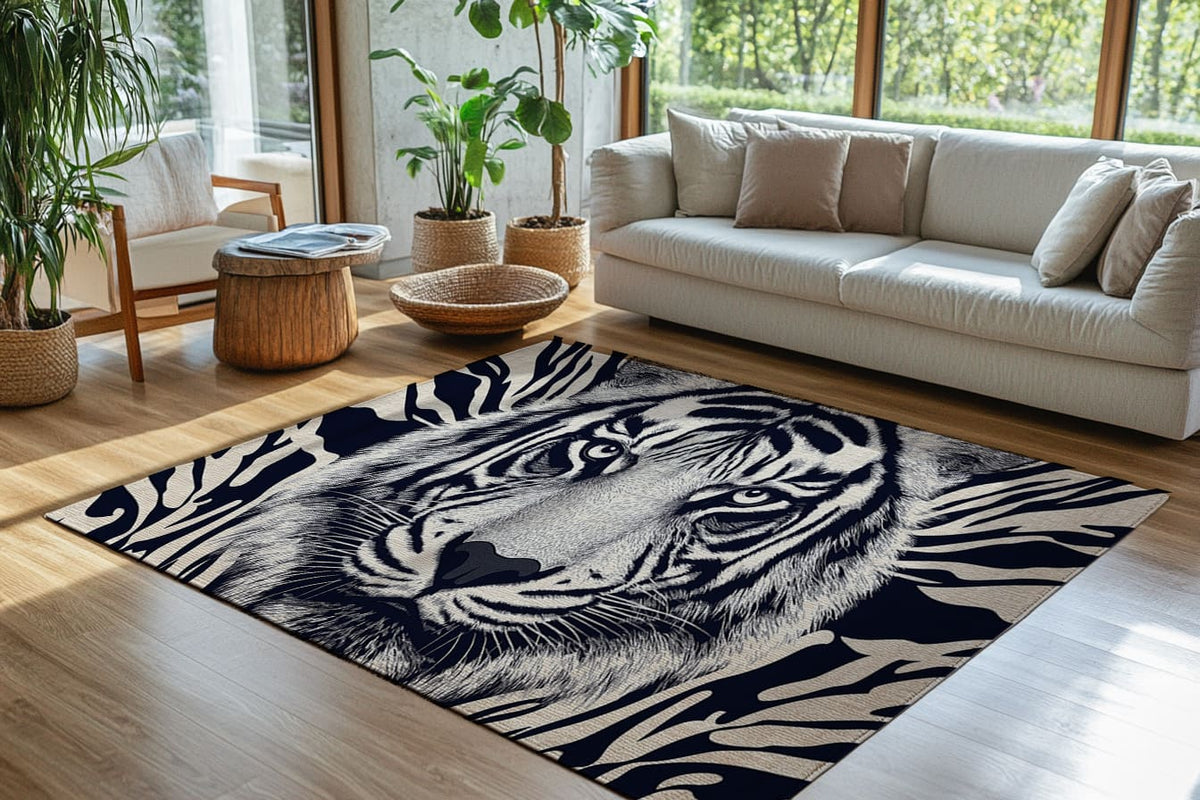 Regal Fusion Rug - Tiger and Zebra-Inspired Elegance