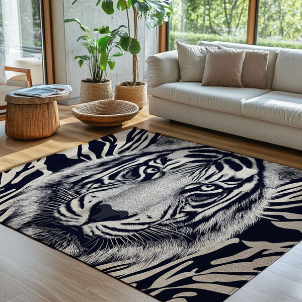 Regal Fusion Rug - Tiger and Zebra-Inspired Elegance