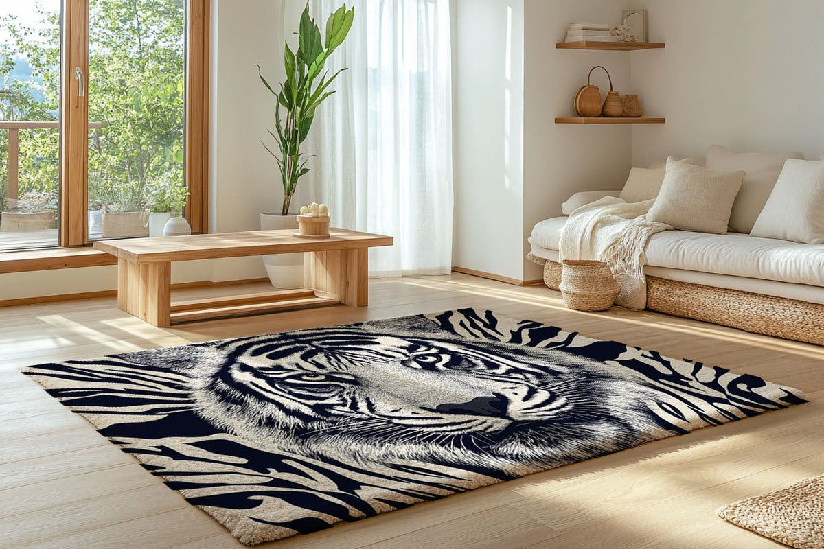 Regal Fusion Rug - Tiger and Zebra-Inspired Elegance