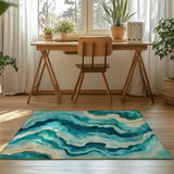 Turquoise Drift Rug - Coastal Elegance in Motion | Nature - Inspired Rug by districtoasis